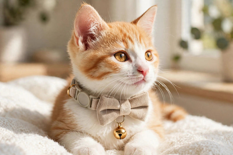 Anypet Cat Collar Beige Bow Large with Safety Buckle, Bell, and Durable Strap Stylish and Comfortable Pet Accessory