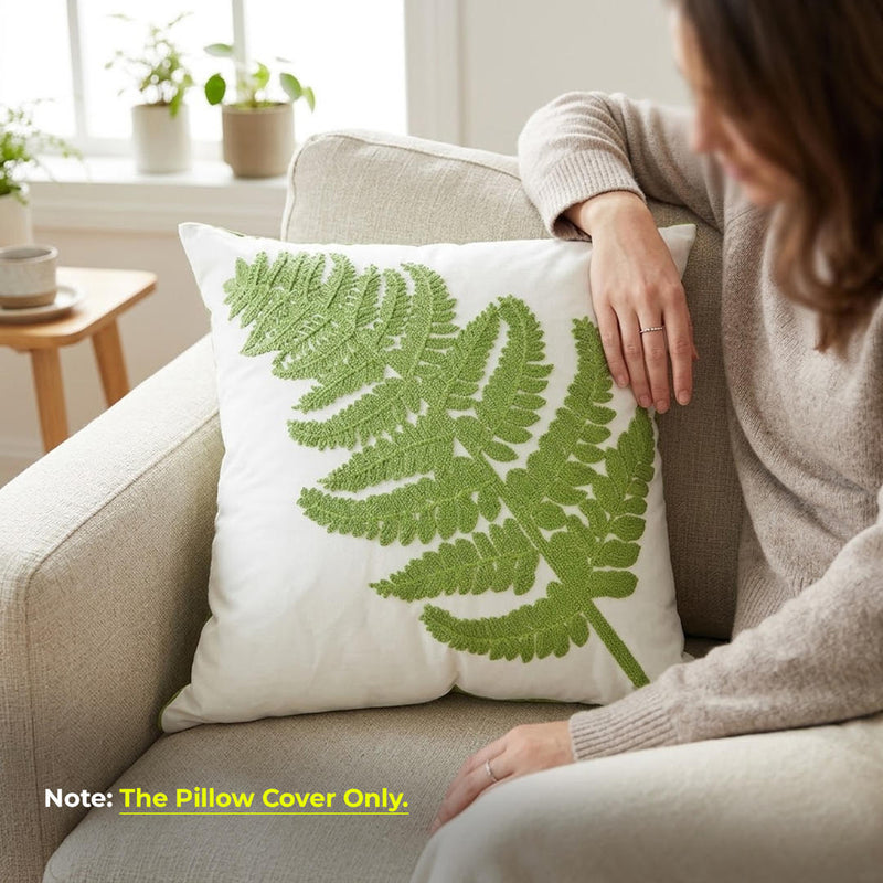 Anypillow White Fern Leaf Embroidered Pillowcase Decorative Cushion Cover