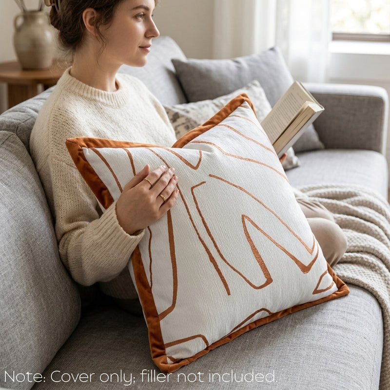 Anypillow White with Orange Abstract Line Decorative Cushion Cover – Soft Throw Pillowcase for Sofa & Bed
