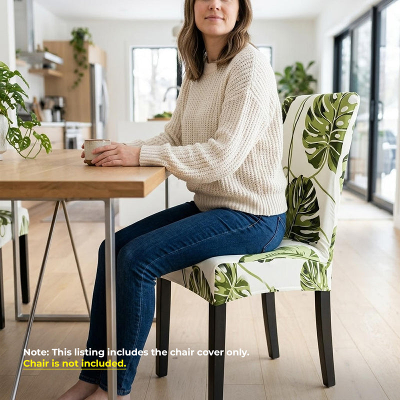 Anyseat Green Leaves Design Chair Cover – Elastic Slipcover with Anti‑Dirt Protection for Dining Room, Kitchen, Wedding, Hotel, Banquet & Restaurant
