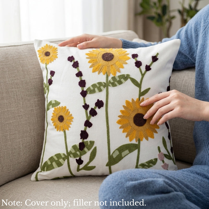 Anypillow White Sunflower Floral Embroidered Pillowcase Decorative Cushion Cover