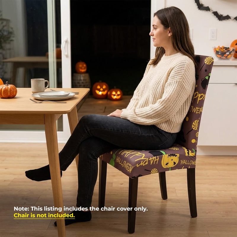 Anyseat Happy Halloween Icons Design Chair Cover – Elastic Slipcover with Anti‑Dirt Protection for Dining Room, Kitchen, Wedding, Hotel, Banquet & Restaurant