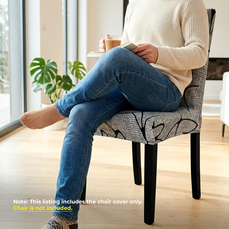 Anyseat Grey Simple Floral Design Chair Cover – Elastic Slipcover with Anti‑Dirt Protection for Dining Room, Kitchen, Wedding, Hotel, Banquet & Restaurant
