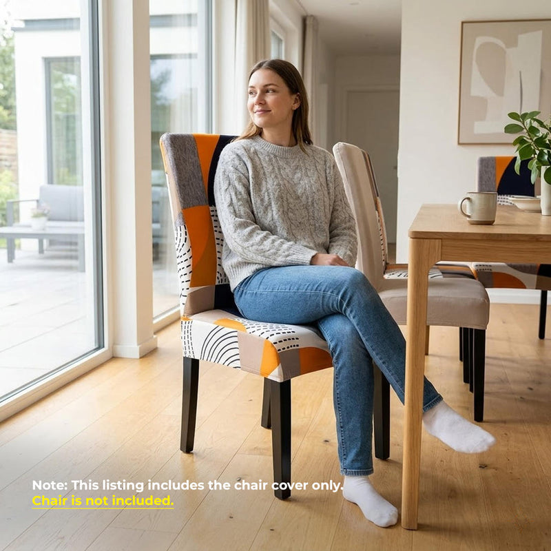 Anyseat Orange Pattern and Lines Design Chair Cover – Elastic Slipcover with Anti‑Dirt Protection for Dining Room, Kitchen, Wedding, Hotel, Banquet & Restaurant