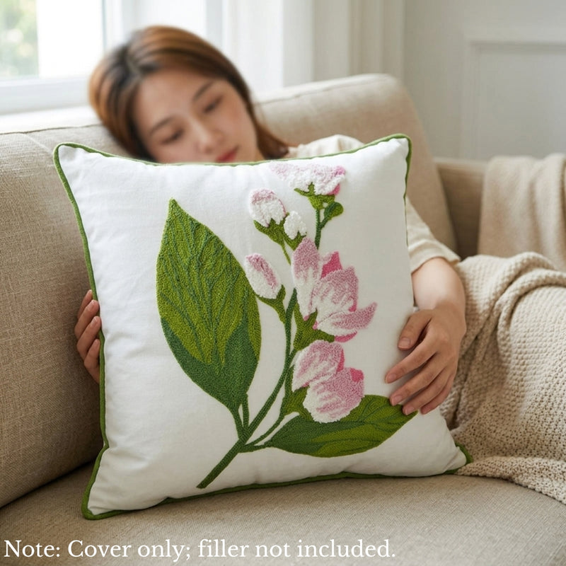 Anypillow White Wisteria Flower Embroidered Pillowcase Decorative Cushion Cover