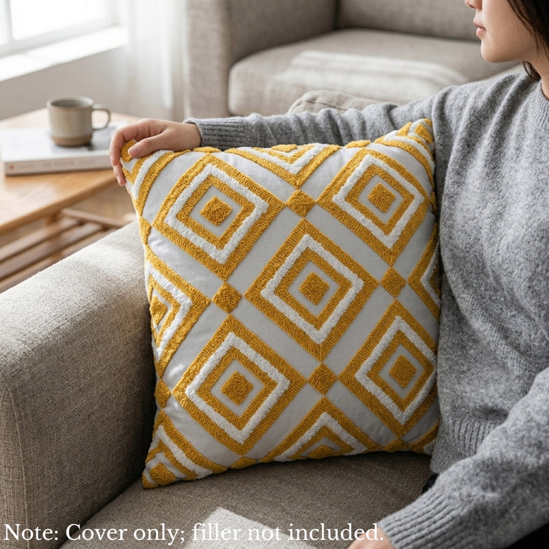 Anypillow Yellow Geometric Embroidered Pillowcase Decorative Cushion Cover