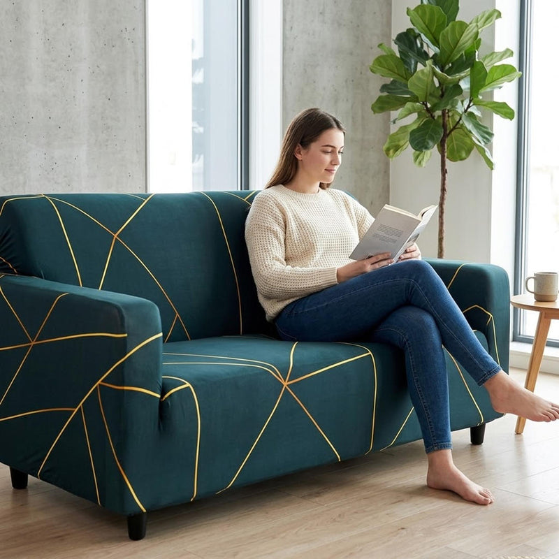Anyseat 3-Seater Sofa Cover – Dark Green Linear Style Slipcover for Living Room Chair Protection