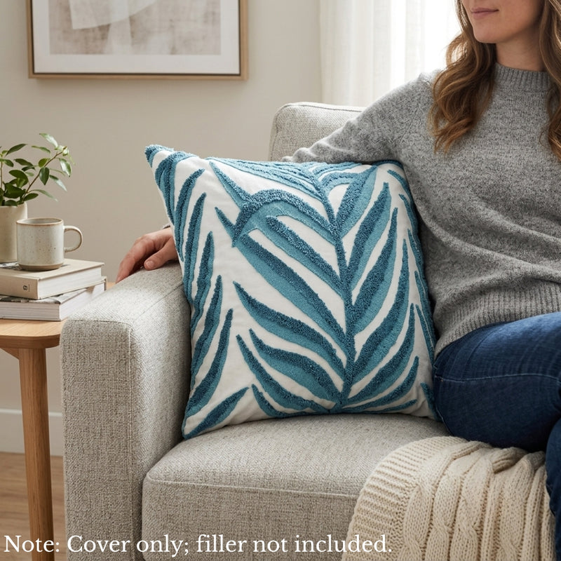 Anypillow Blue Palm Leaves Embroidered Pillowcase Decorative Cushion Cover
