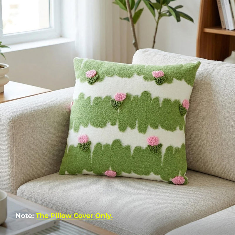 Anypillow Green With Pink Flower Embroidered Pillowcase Decorative Cushion Cover