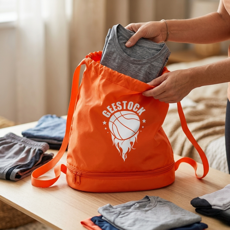 Orange Basketball Drawstring Backpack – Sports Gym Bag for Players and Fans