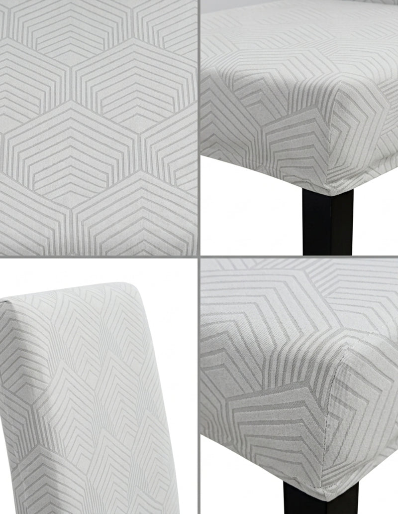 Anyseat Light Grey Geometric Lines Design Chair Cover – Elastic Anti‑Dirt Design for Dining, Kitchen, Wedding, Hotel & Banquet Use