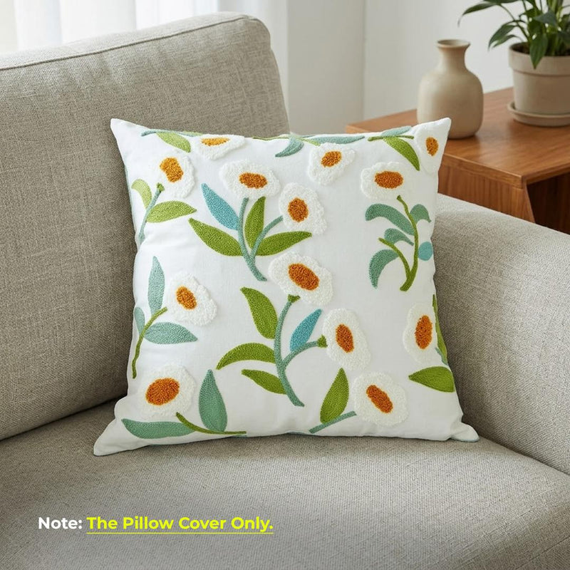 Anypillow White Flower Embroidered Pillowcase Decorative Cushion Cover
