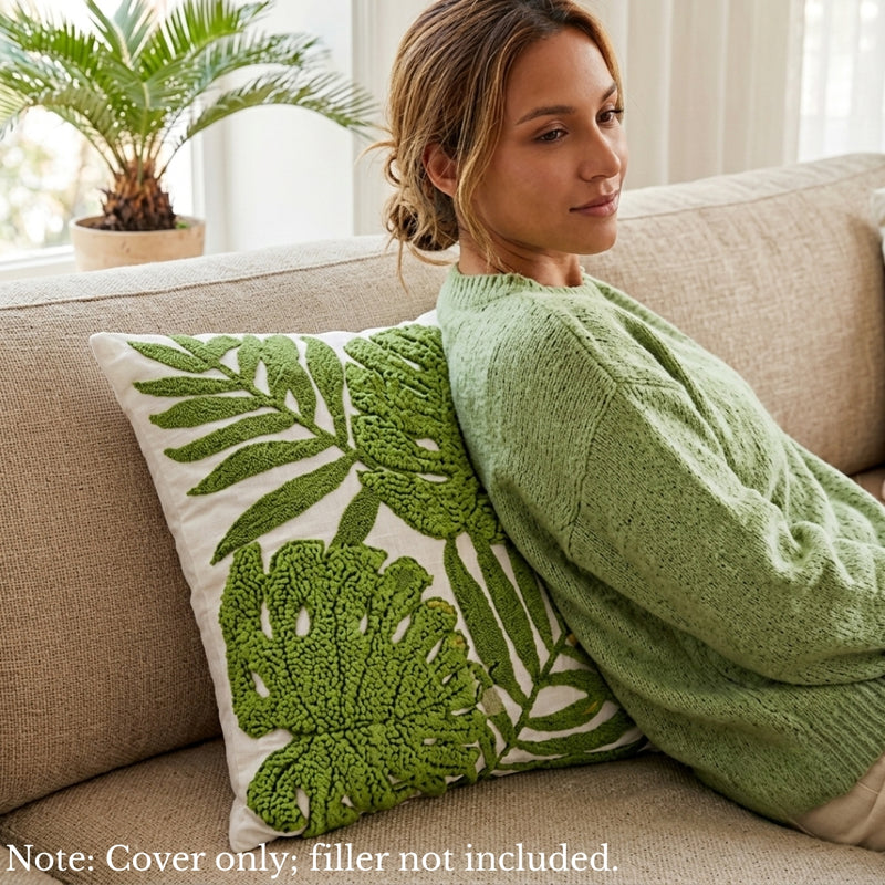 Anypillow Green Fern Leaves Embroidered Pillowcase Decorative Cushion Cover