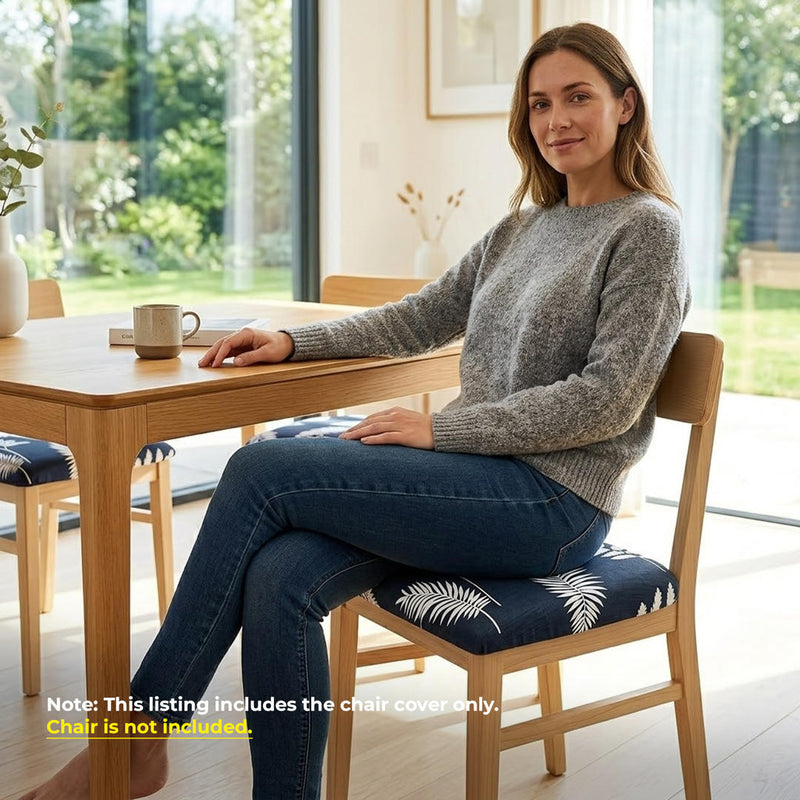 Anyseat Dark Blue Leaves Print Chair Cover – Stretch Washable Removable Seat Cover for Dining & Kitchen