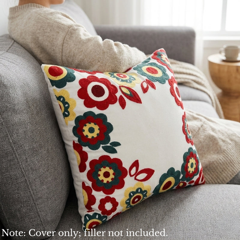 Anypillow White Floral Border Embroidered Pillowcase Decorative Cushion Cover