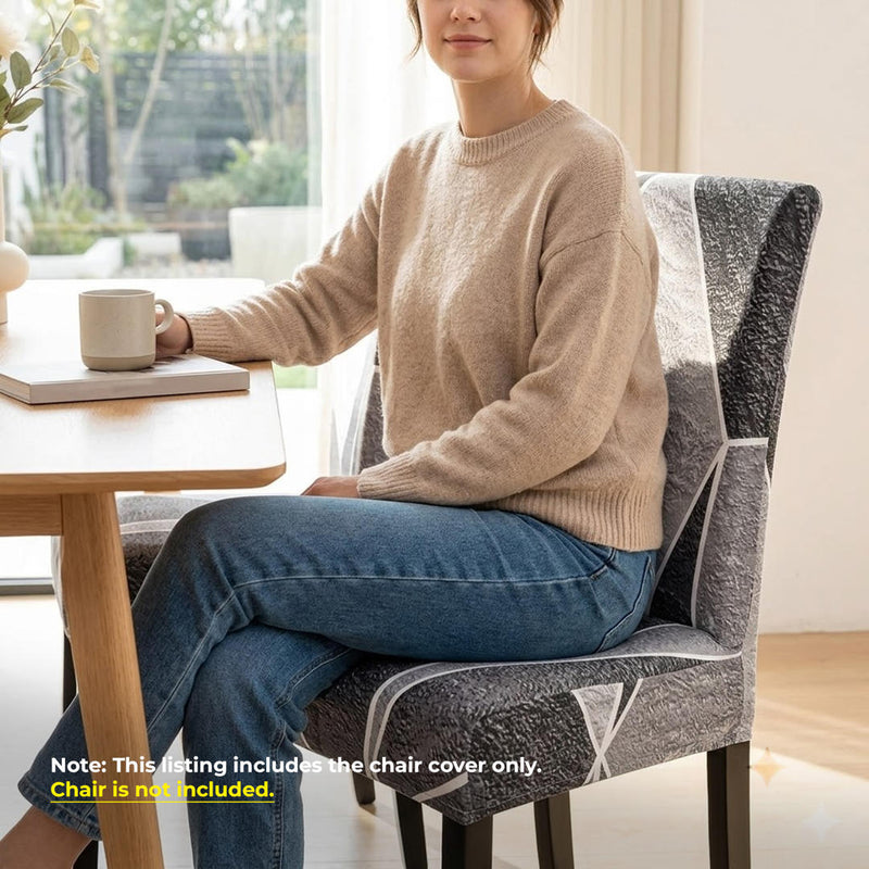 Anyseat Grey with Shapes Design Chair Cover – Elastic Slipcover with Anti‑Dirt Protection for Dining Room, Kitchen, Wedding, Hotel, Banquet & Restaurant