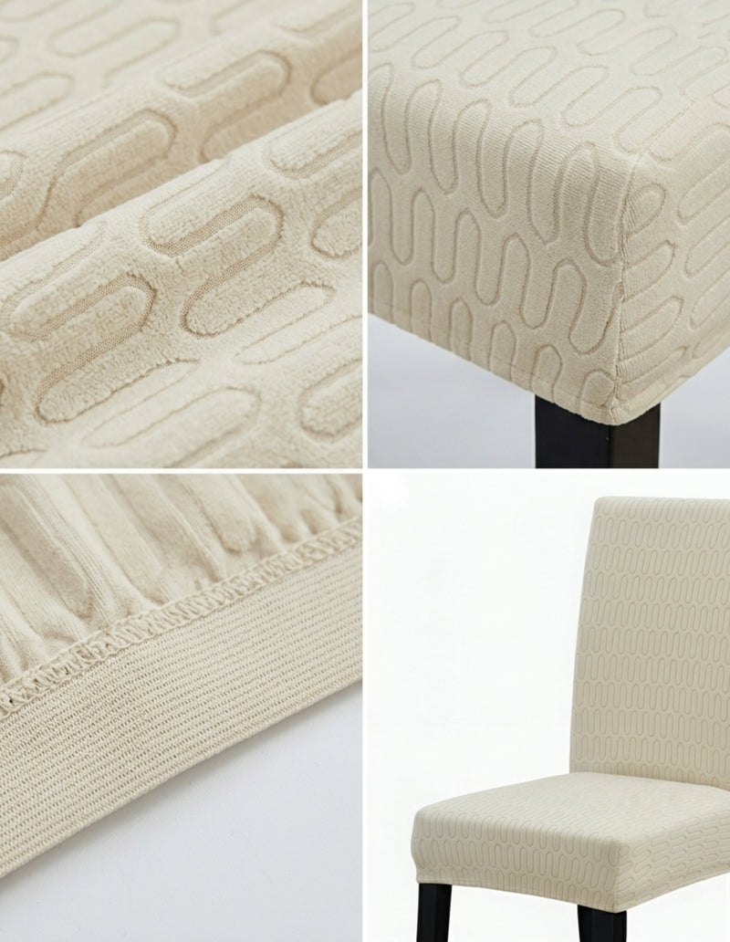 Anyseat Beige Wavey Lines Design Chair Cover – Elastic Anti‑Dirt Design for Dining, Kitchen, Wedding, Hotel & Banquet Use