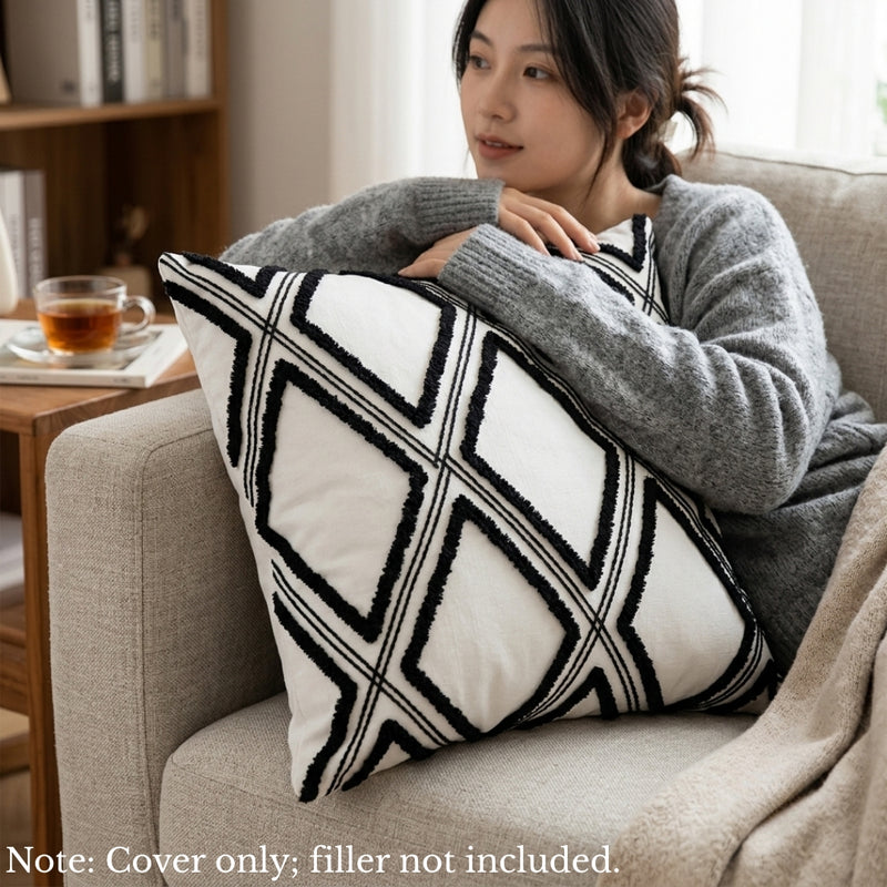 Anypillow Geometric Fringed Embroidered Pillowcase Decorative Cushion Cover