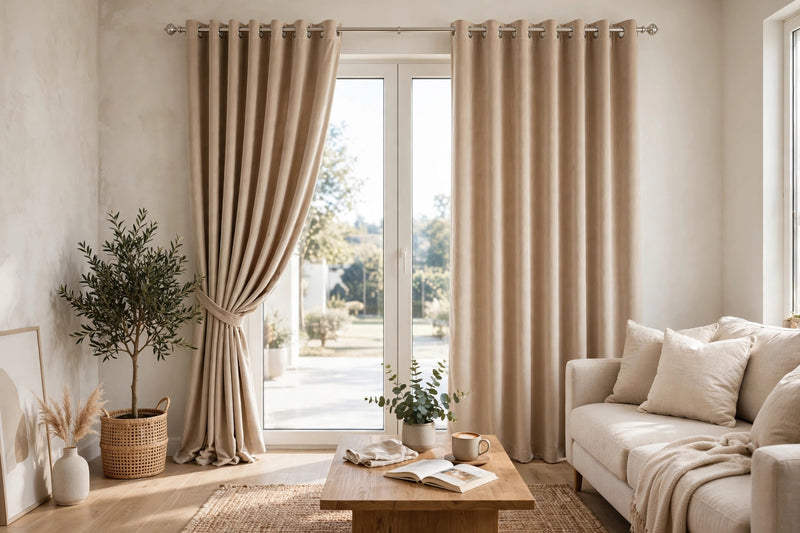 Anydrape Beige Velvet Blackout Curtains – High‑Quality Modern Luxury Drapes for Living Room, Bedroom & Dining Windows