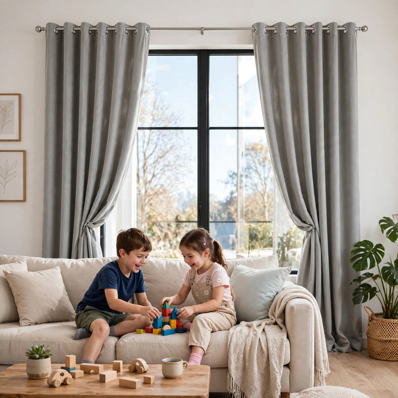 Anydrape Light Gray Velvet Blackout Curtains – High‑Quality Modern Luxury Drapes for Living Room, Bedroom & Dining Windows