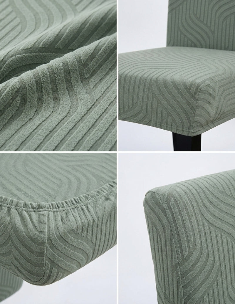 Anyseat Green Linear Knitted Chair Cover – Elastic Anti‑Dirt Design for Dining, Kitchen, Wedding, Hotel & Banquet Use