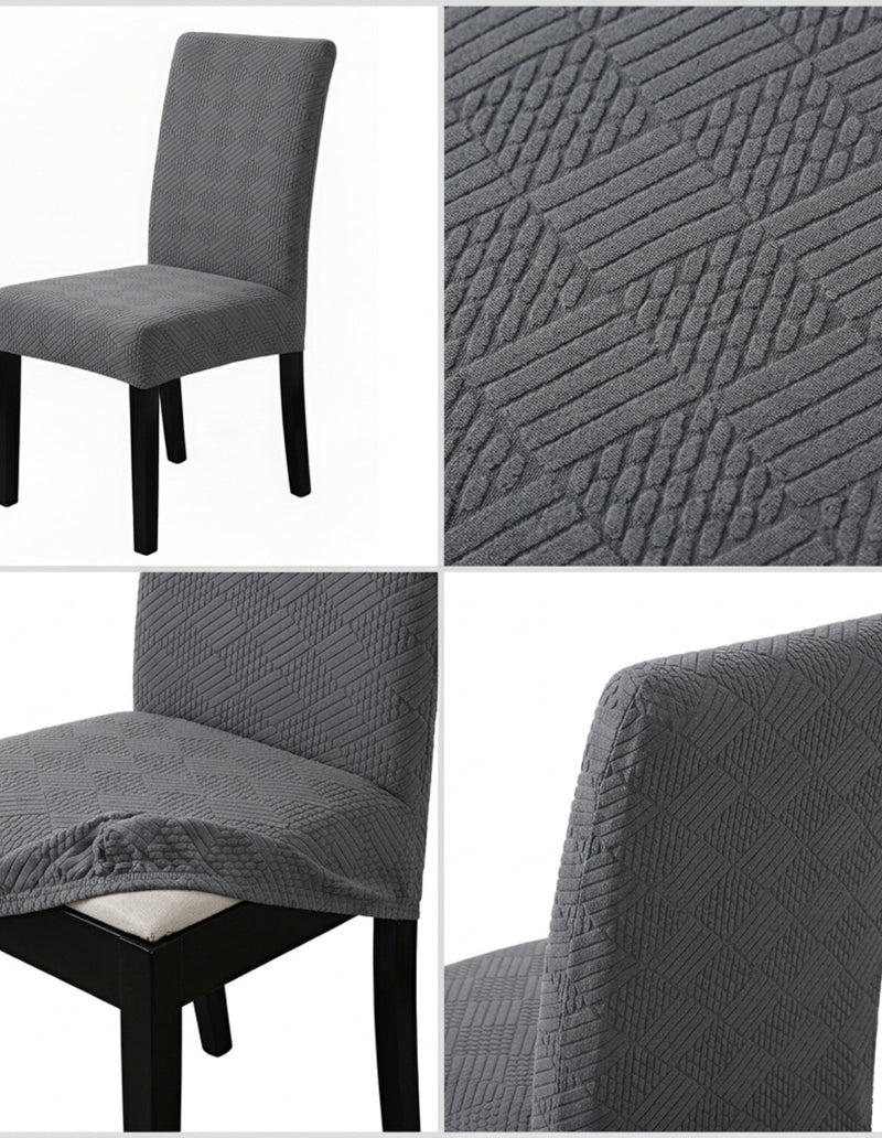 Anyseat Dark Grey Checkered Line Chair Cover – Elastic Anti‑Dirt Design for Dining, Kitchen, Wedding, Hotel & Banquet Use