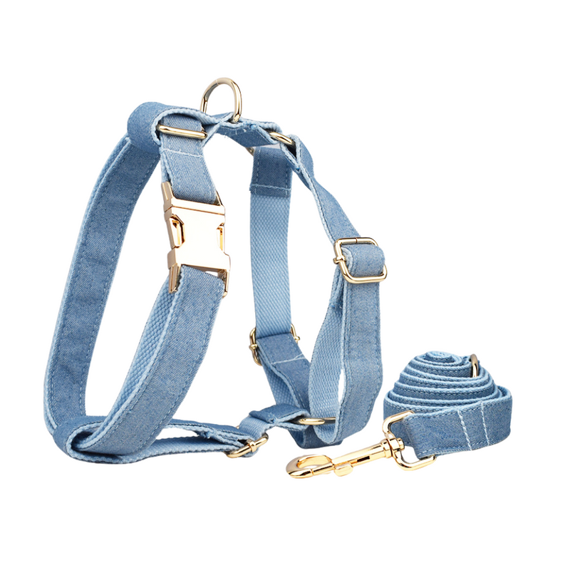 ANYWAGS Pet Harness Leash Denim Blue Heavy Duty DIY Metal Dog Leash