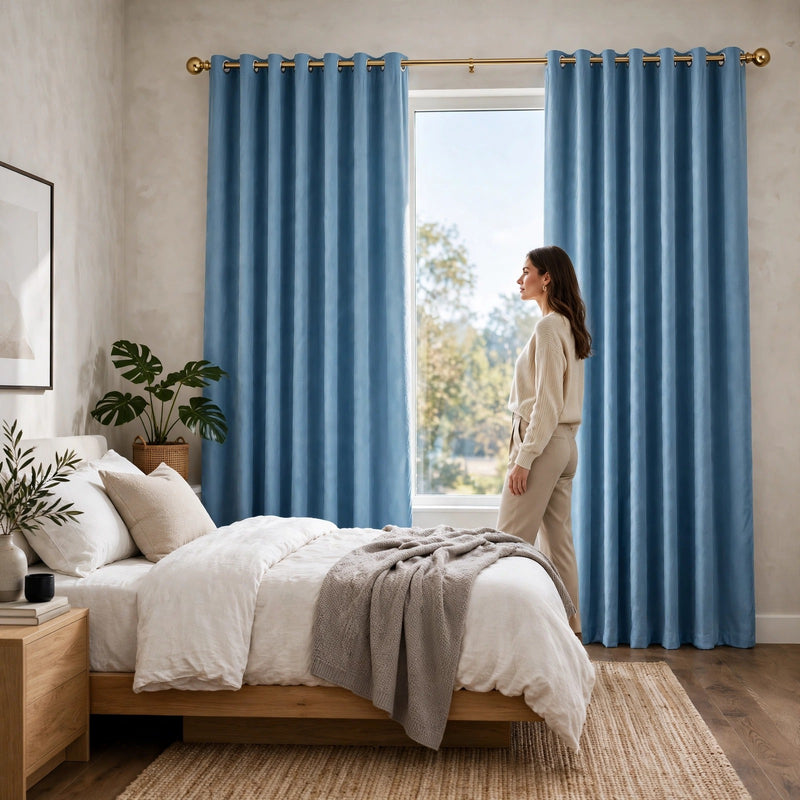 Anydrape Light Blue Velvet Blackout Curtains – High‑Quality Modern Luxury Drapes for Living Room, Bedroom & Dining Windows