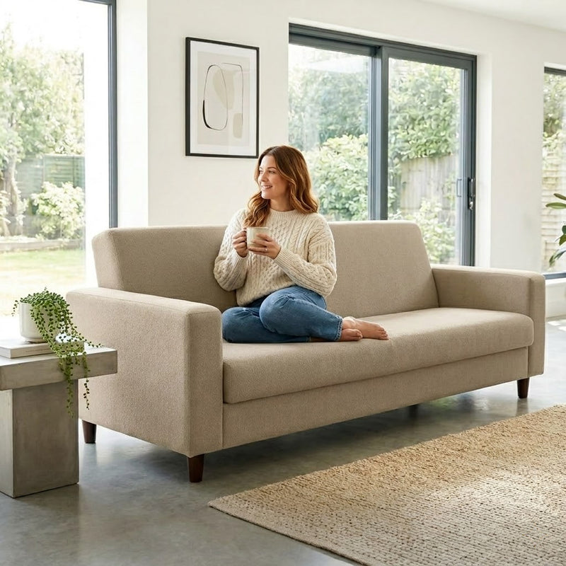 Anyseat 3-Seater Sofa Cover – Plain Beige Style Slipcover for Living Room Chair Protection