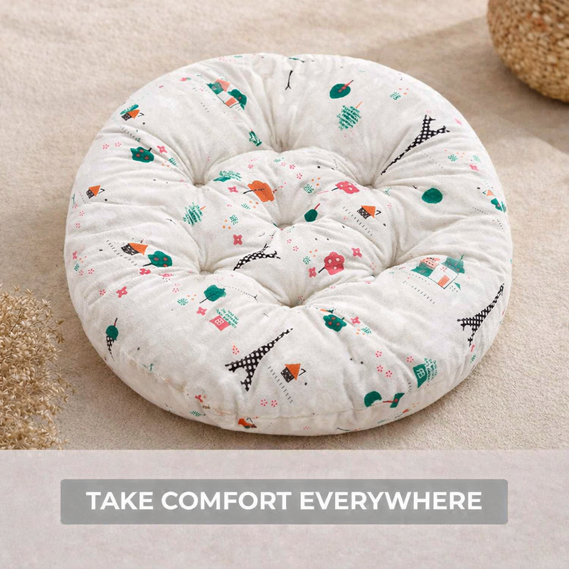 Anypillow White Round Chair with Playful Pattern Chair Pad – Soft Seat Cushion