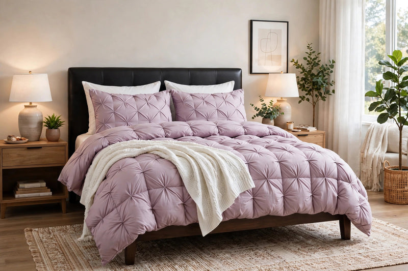 ANYHOUZ Old Rose Quilted Duvet Cover – Luxury Breathable Puffer Bed Comforter