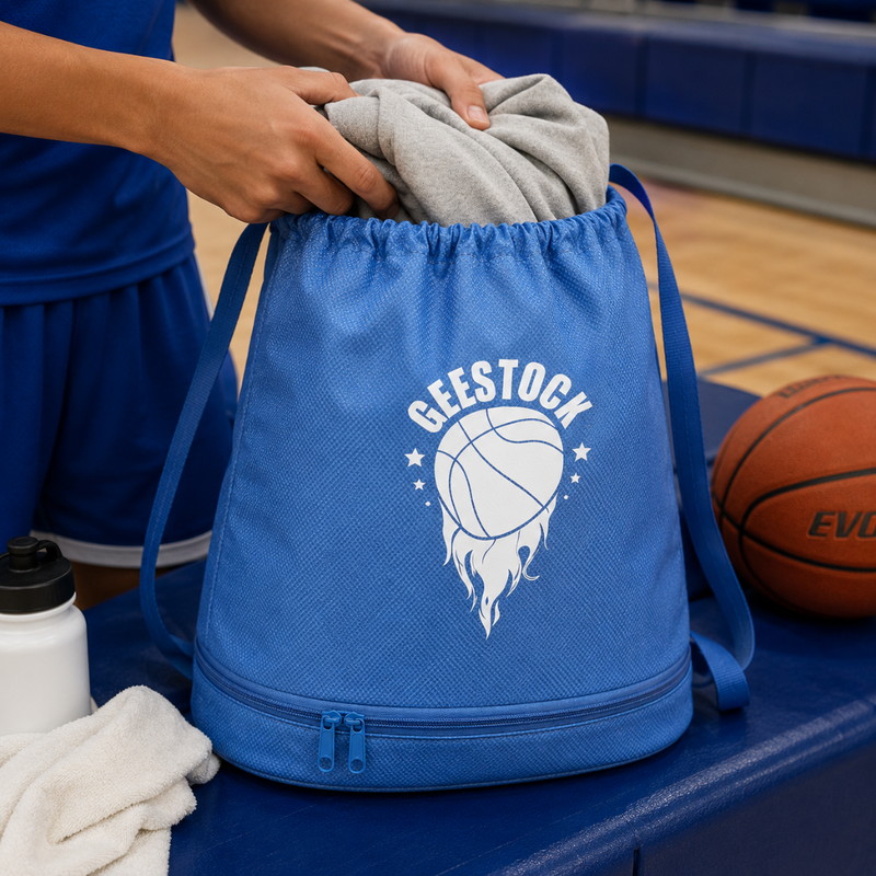 Blue Basketball Drawstring Backpack – Sports Gym Bag for Players and Fans
