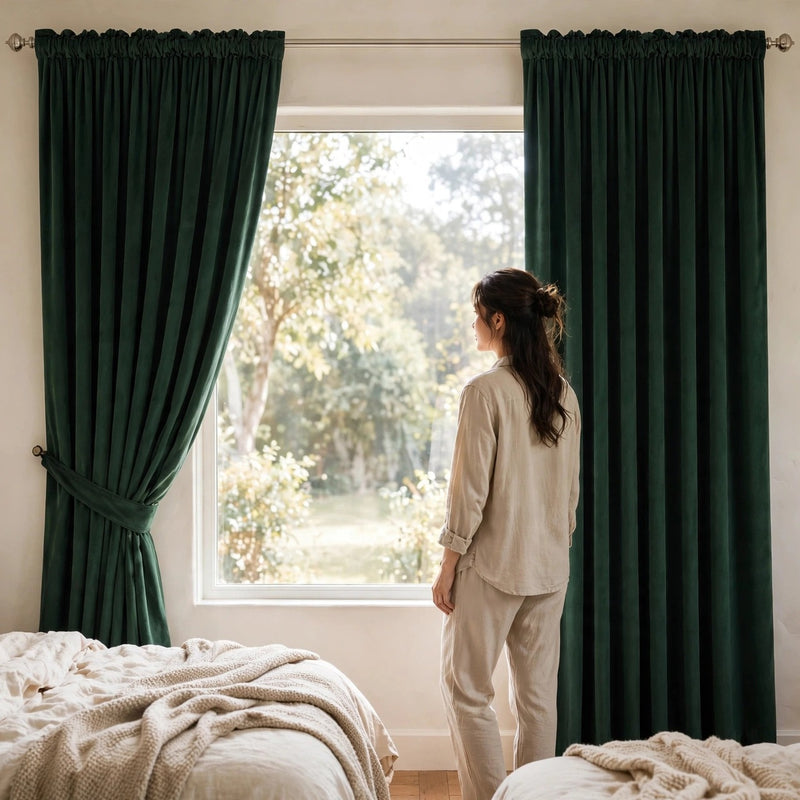 Anydrape Green Velvet Blackout Curtains – High‑Quality Modern Luxury Drapes for Living Room, Bedroom & Dining Windows