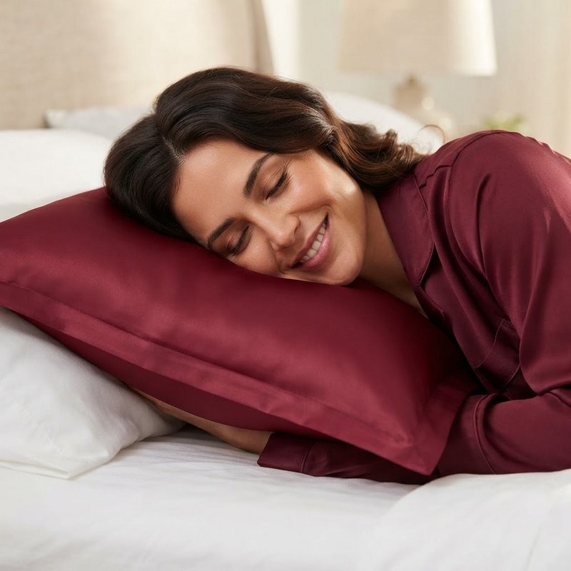 ANYHOUZ Pillowcase 51x66cm Wine Red Pure Real Silk For Comfortable And Relaxing Home Bed