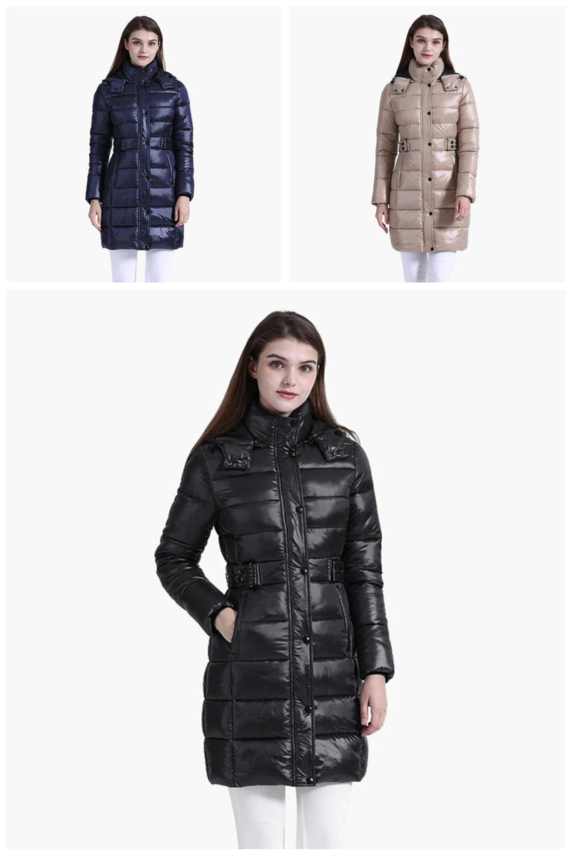 Anychic Womens Padded Puffer Jacket XXXL Navy Blue Hooded Long Thick Puffer Jackets For Women Fashion Coats Casual Waterproof Outerwear