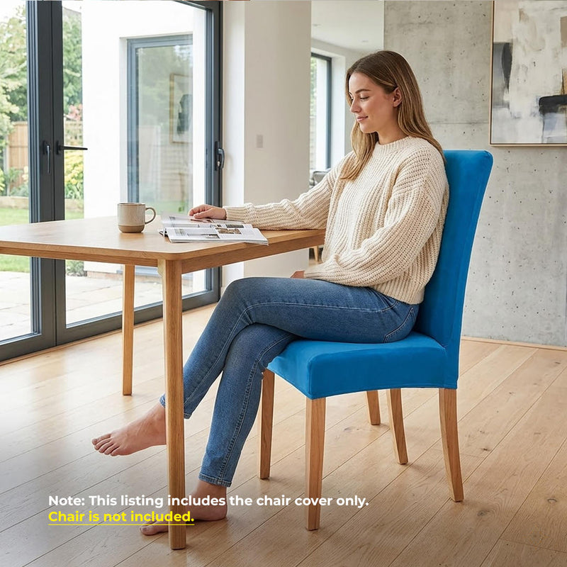 Anyseat Blue Velvet Dining Chair Cover – Plush Stretchable Slipcover for Kitchen & Dining Room Chairs