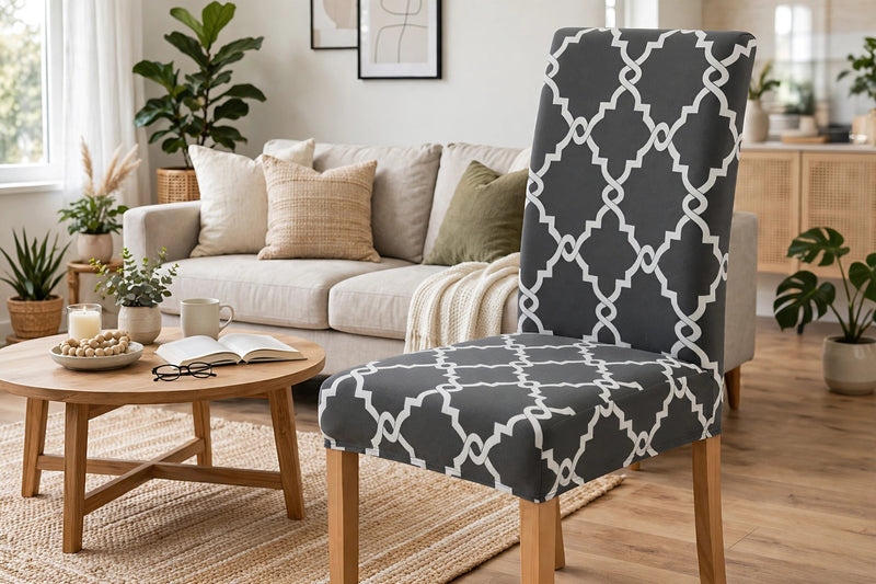 Anyseat Gray Chain Link Pattern Print Elastic Chair Cover – Plain Dining Slipcover & Home Décor