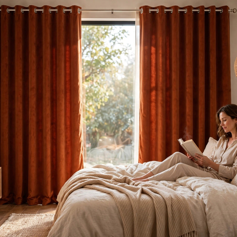 Anydrape Orange Velvet Blackout Curtains – High‑Quality Modern Luxury Drapes for Living Room, Bedroom & Dining Windows