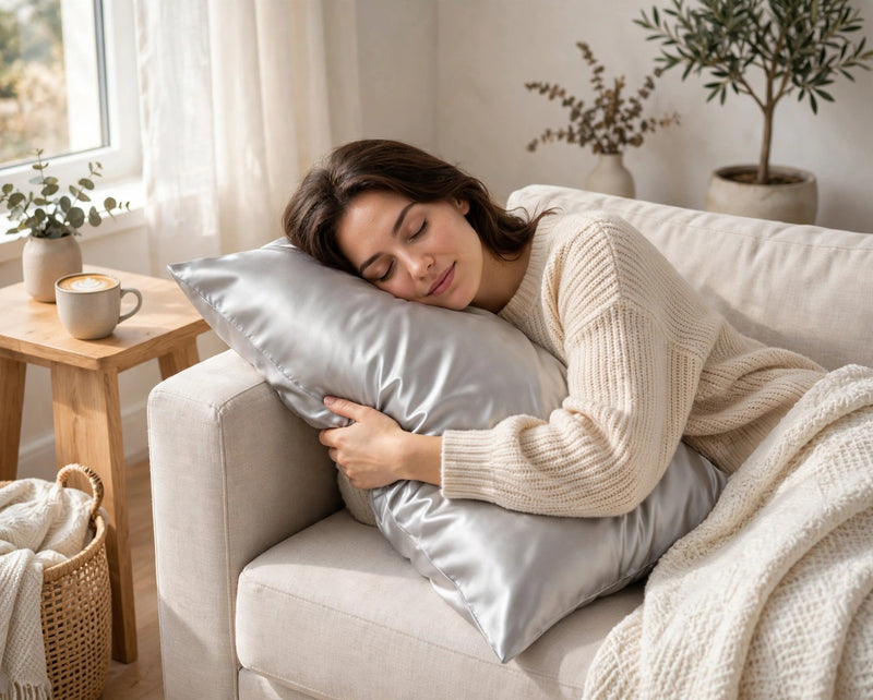 ANYHOUZ Pillowcase 51x66cm Light Gray Set with Eye Mask Natural Mulberry Silk for Comfortable and Relaxing Home Bed