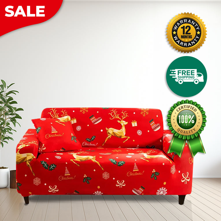 Anyseat Sofa Cover Red Christmas Reindeer Design Non Slip Stretchable Slipcover