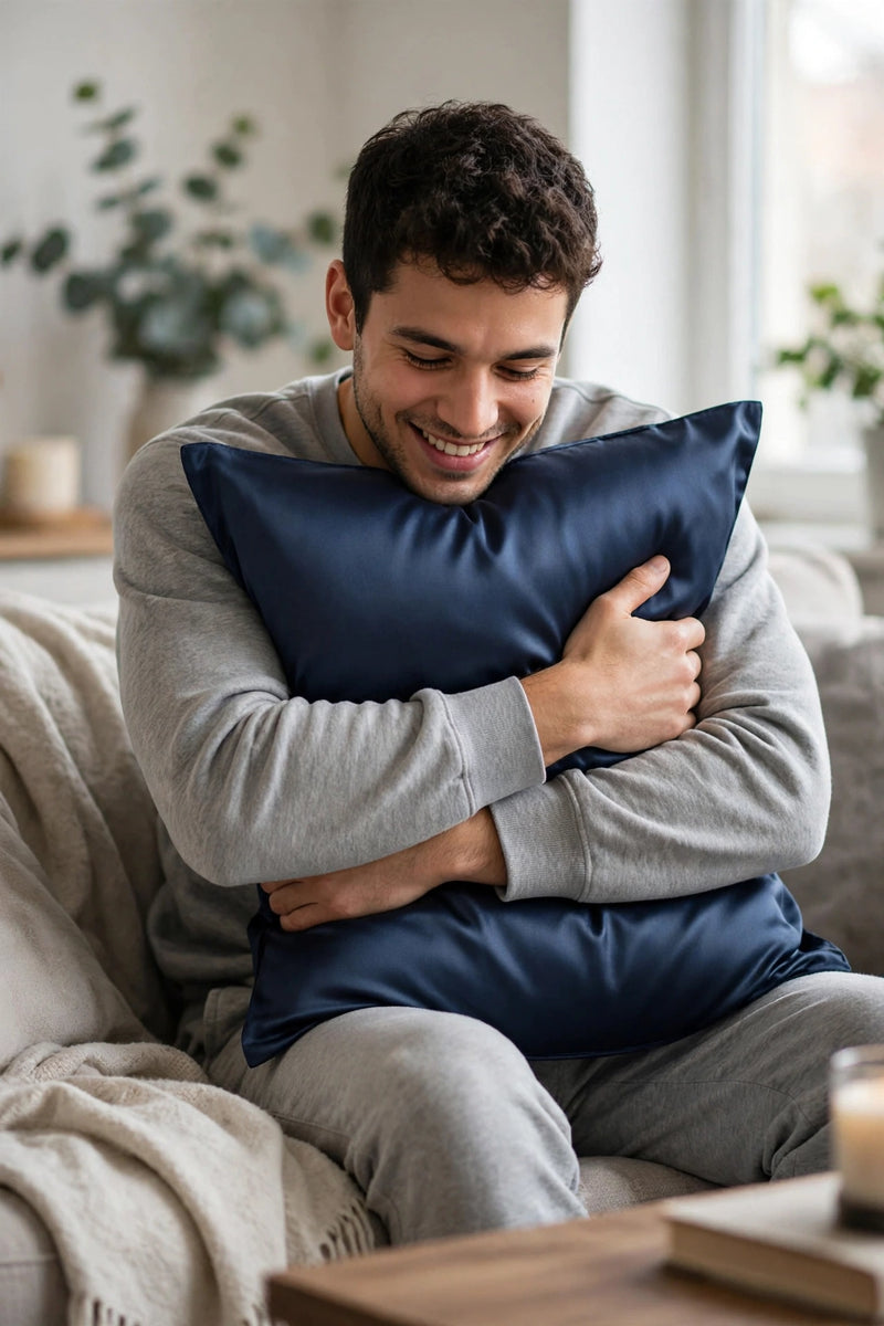 ANYHOUZ  Pillowcase 51x66cm Blue Pure Real Silk For Comfortable And Relaxing Home Bed