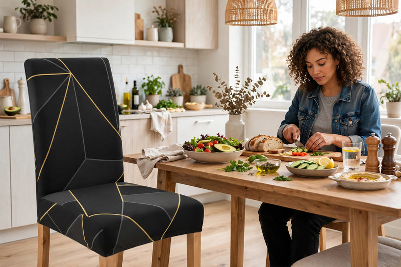 Anyseat Black Gray Geometric Line Pattern Print Elastic Chair Cover – Plain Dining Slipcover & Home Décor