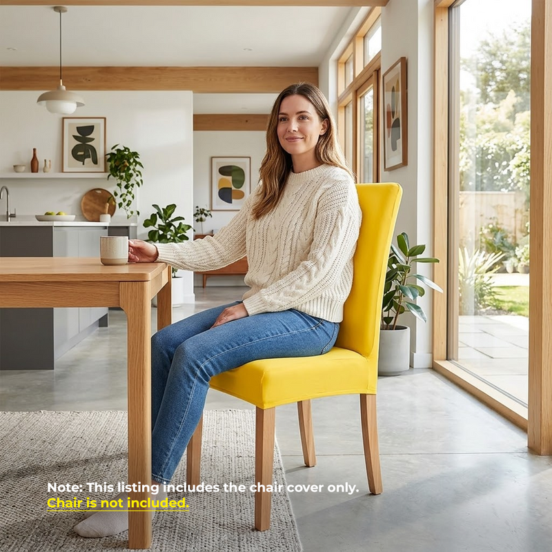 Anyseat Bright Yellow Velvet Dining Chair Cover – Plush Stretchable Slipcover for Kitchen & Dining Room Chairs