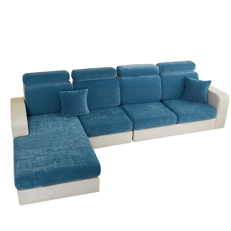 Anyseat Sofa Cover Dark Blue L-Shape Polyester Chenille Thick Stretchable Cushion For Living Room Enlarge Size Small