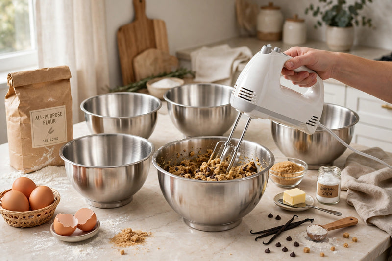 Anygleam Silver Rice Bowls – 5Pcs Big Stainless Steel, Single-Layer Anti-Scalding Cooking Utensils