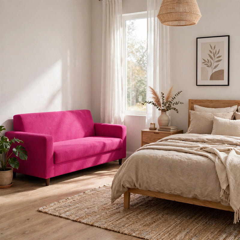 Anyhouz 4 Seater Sofa Cover Plain Magenta Style and Protection For Living Room Sofa Chair Elastic Stretchable Slipcover