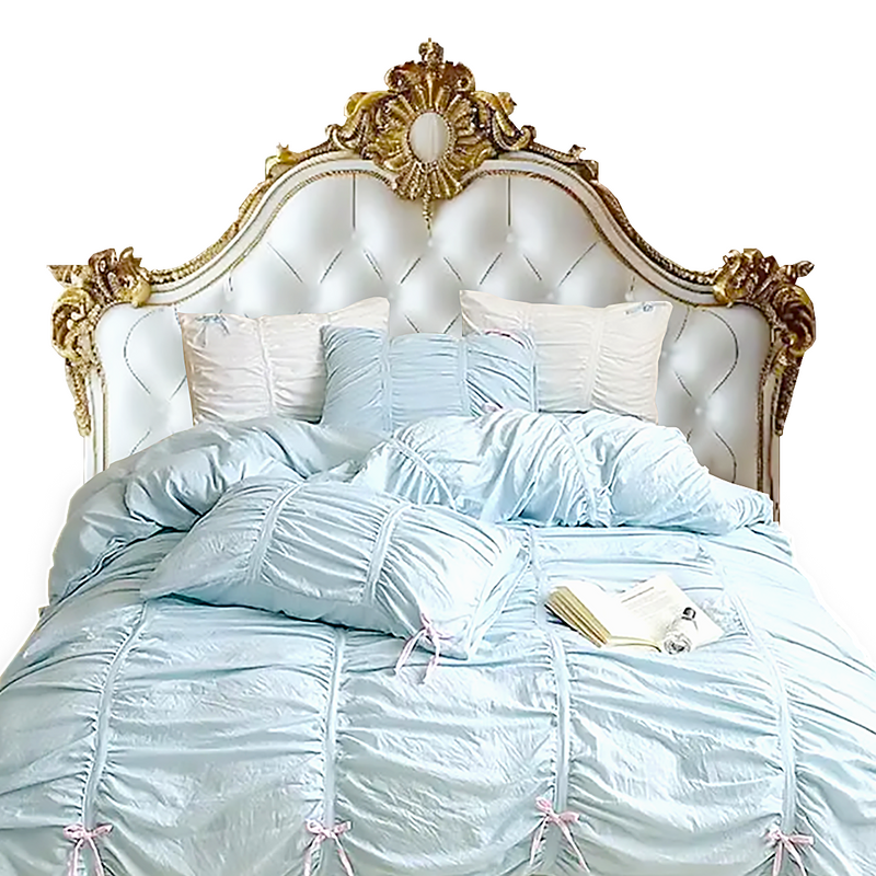 Anycozy Bedding Set Light Blue Ruffle Pleated Duvet Cover Fitted Bed Sheet and Pillowcases Bedroom Decor