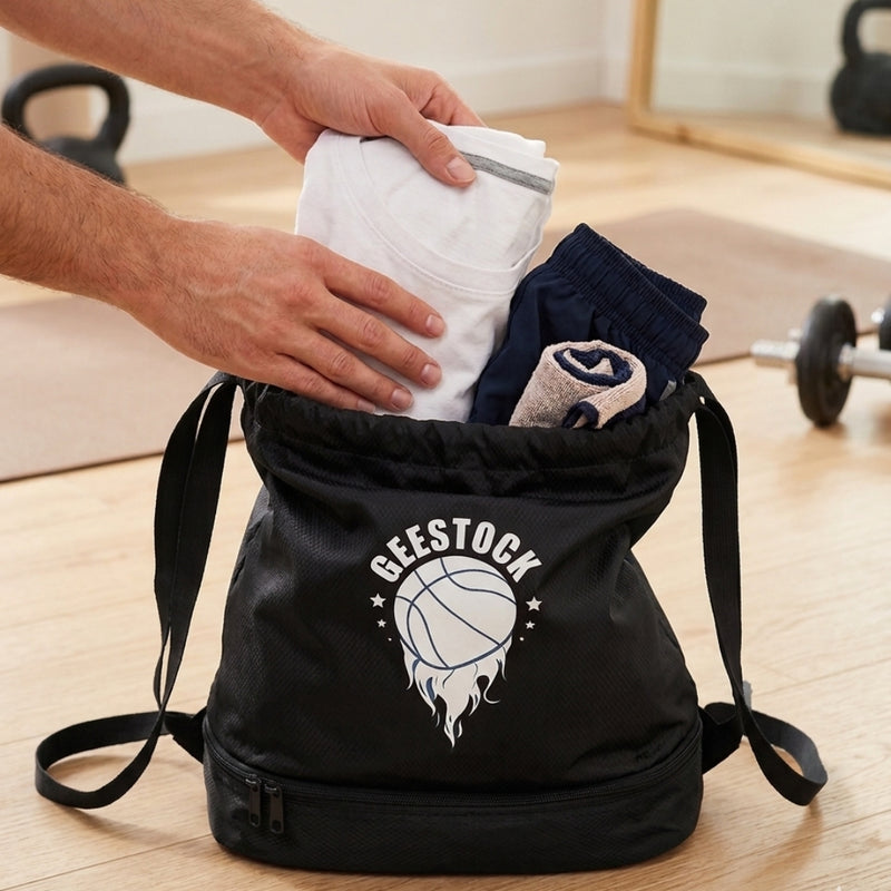 Black Basketball Drawstring Backpack – Sports Gym Bag for Players and Fans