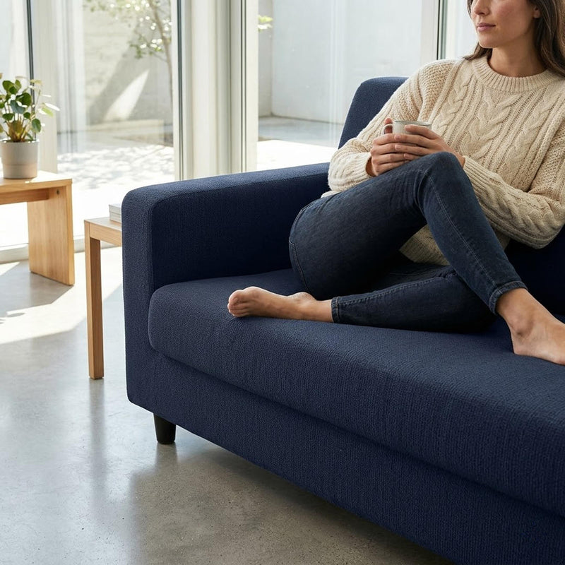 Anyseat 3-Seater Sofa Cover – Plain Navy Blue Style Slipcover for Living Room Chair Protection