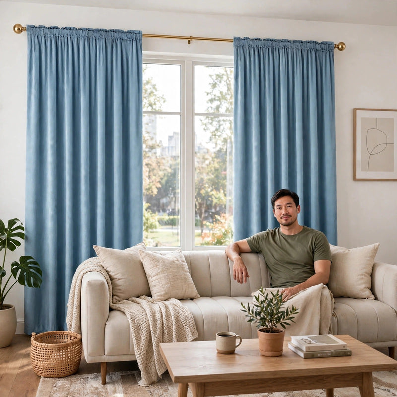 Anydrape Light Blue Velvet Blackout Curtains – High‑Quality Modern Luxury Drapes for Living Room, Bedroom & Dining Windows